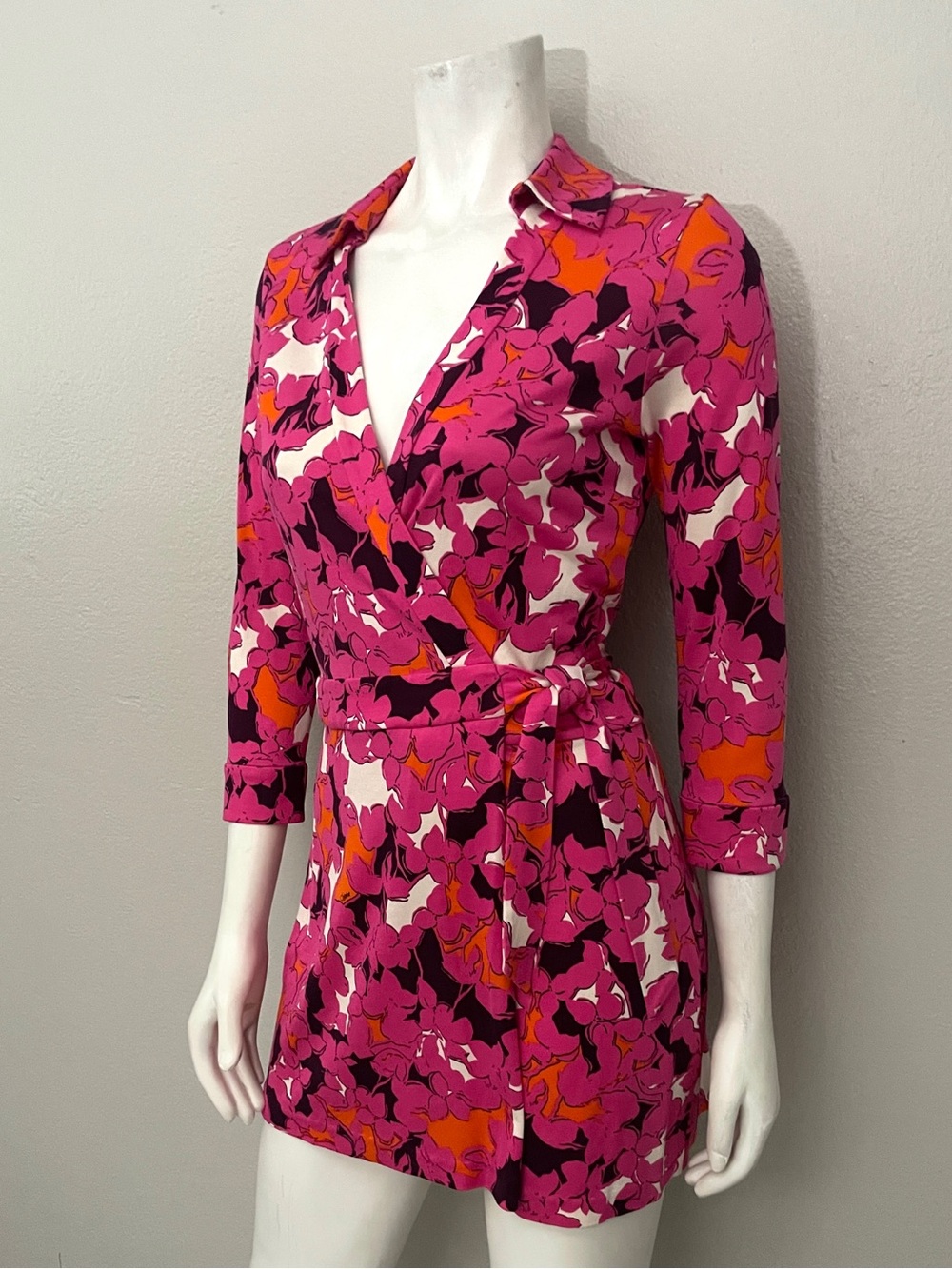 Diane Von Furstenberg Celeste Hot Pink Floral Wrap Romper